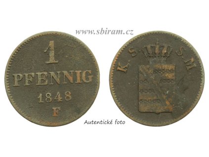 Sasko, mince 1 Pfennig, 1848 F...viz autentické foto