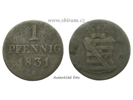 Sasko, mince 1 Pfennig, 1831 S...viz autentické foto