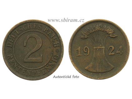 Německo, Výmarská republika, mince 2 Rentenpfennig, 1924, stav 1/1-