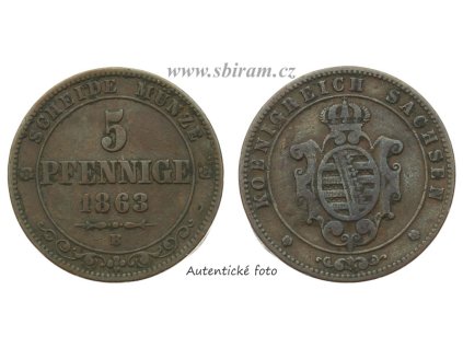 Sasko, mince 5 Pfennige, 1863 B...viz autentické foto