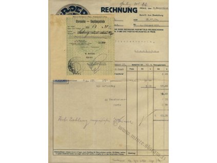 Prag, hlavičkový účet firmy H.Roedl, 1924