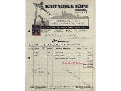 Prag, hlavičkový úče firmy Josef Schick Söhne, 1921