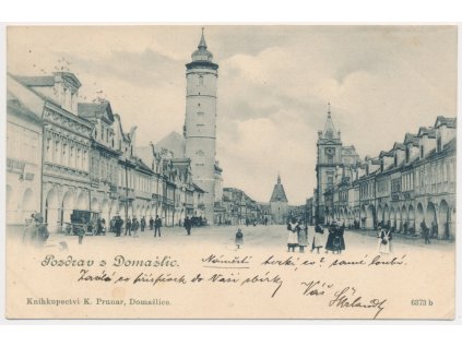 15 - Domažlice, oživená partie z náměstí, cca 1900