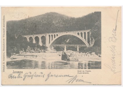 Ukrajina, Jaremče, partie u řeky Prut, most, cca 1900