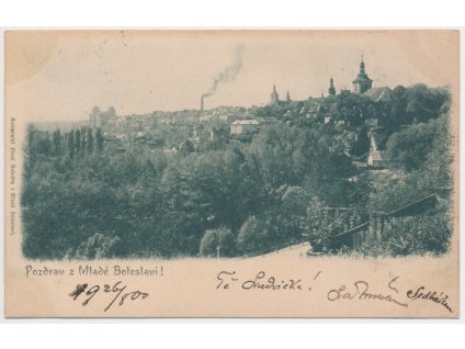 36 - Mladá Boleslav, celkový pohled na město, prošlá poštou 1900