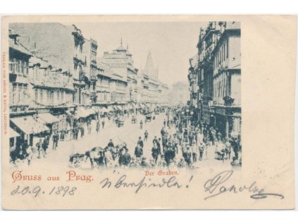 49 - Praha, oživená ulice Na Příkopě, cca 1898