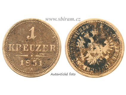 Rakousko - Uhersko, mince 1 Kreuzer, 1851 A...viz autentické foto