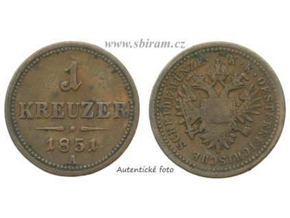 Rakousko - Uhersko, mince 1 Kreuzer, 1851 A...viz autentické foto