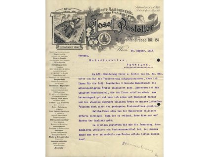 Wien, hlavičkový list firmy Hosef Pastötter, 1917