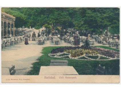 25 - Karlovy Vary, Café Kaiserpark, oživená zahradní restaurace, cca 1904