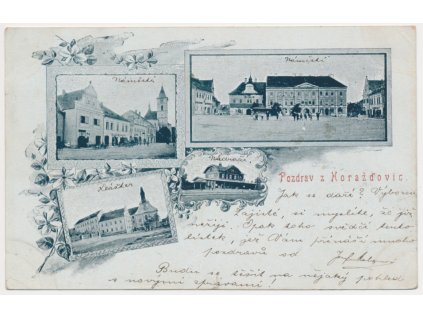 28 - Klatovsko, Horažďovice, 4 záběrová koláž, mj. Nádraží, klášter..., 1901