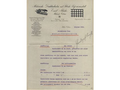 Mor.Ostrava, hlavičkový list firmy Emil Mücke, 1913