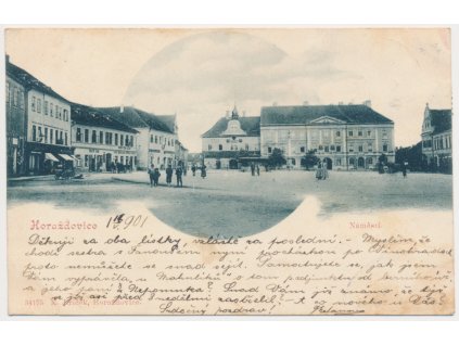 28 - Klatovsko, Horažďovice, oživená partie z náměstí, cca 1901
