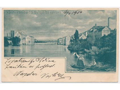 29 - Kolín, oživený pohled od dolejšího ostrova, cca 1900