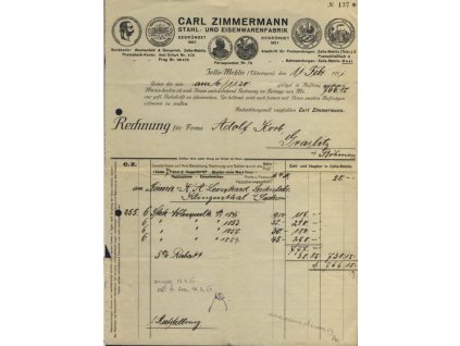 Zella-Mehlis, hlavičkový účet firmy Carl Zimmermann, 1921