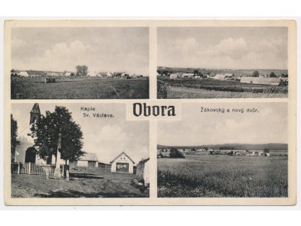 46 - Písecko, Obora u Radobytec, 4 okénkový záběr obce, cca 1940