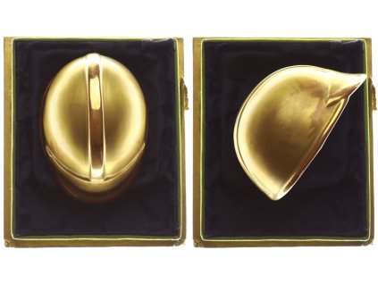 ČSSR, Jáchymovské doly závod Plavno, zlacená hornická porcelánová přilba