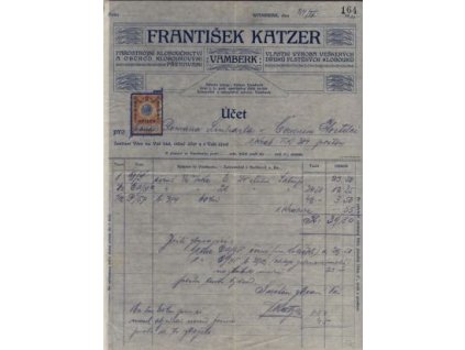 Vamberk, hlavičkový účet firmy František Katzer, 1910