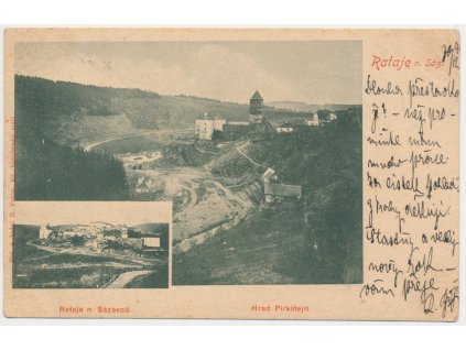 31 - Kutnohorsko, Rataje nad Sázavou, 2 okénková koláž, Hrad Pirkštejn, 1899