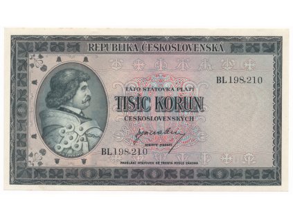 ČSR, 1000 Kčs, bez data (1945), série GL, perforovaná, stav UNC