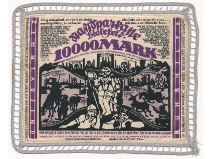 Německo, Bielefeld, 10000 Marek, 1922, látková bankovka, obšitá, luxusní sběratelská jakost UNC