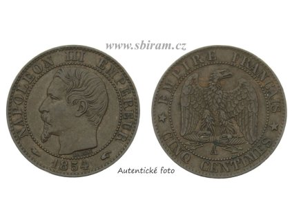 Francie, mince 5 Centimes, 1854...viz autentické foto