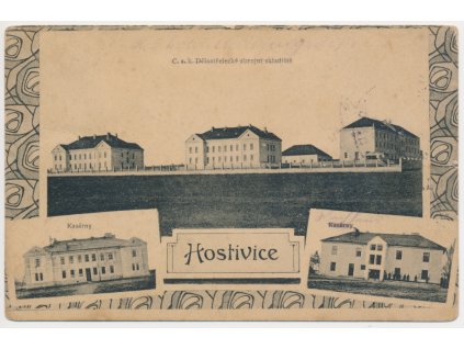 51 - Praha-západ, Hostivice, 4 záběrová koláž, Kasárny, cca 1915