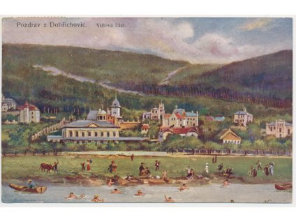 51 - Praha-západ, Dobřichovice, Vilová část, oživená partie u řeky, 1918