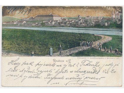 33 - Litoměřicko, Roudnice nad Labem, oživený pohled na město, cca 1899