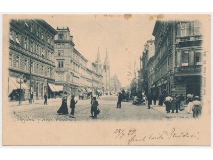 49 - Praha, Vinohrady, oživená Palackého třída, Nakl. K. Bellmann, cca 1899
