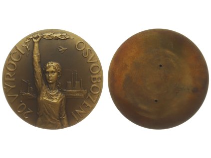 ČSSR, AE pamětní plaketa 20.výročí Osvobození, průměr 120 mm, masivní kus, 1965, krásná sběratelská jakost
