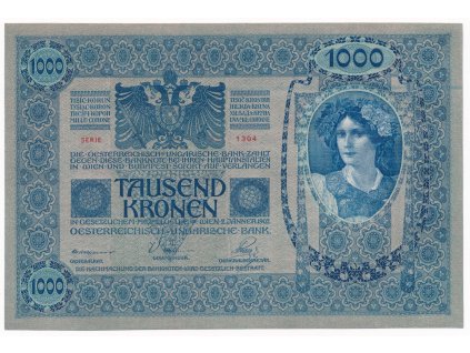 Rakousko - Uhersko, 1000 K, 1902, růžový podtisk, série 1304, stav UNC