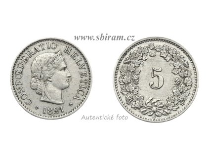 Švýcarsko, mince 5 Rappen, 1891, stav 1/1