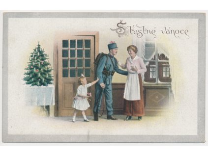 Vojenské přání, koláž, Šťastné Vánoce", cca 1915