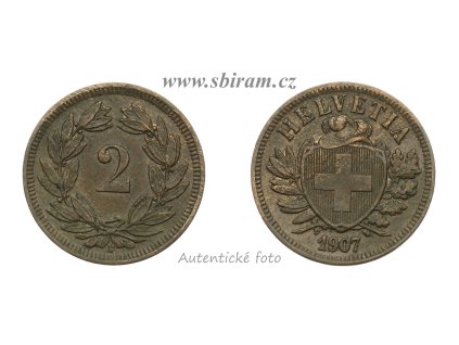 Švýcarsko, mince 2 Rappen, 1907, stav 1/1