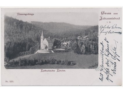 66 - Trutnovsko, Janské Lázně (Johannisbad), pohled na kostel a okolí, 1904