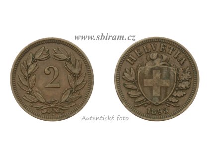 Švýcarsko, mince 2 Rappen, 1893, stav 1/1