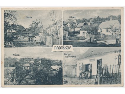 05 - Brno-venkov, Radoškov, 4 záběr, mj. Obchod u Dvořáků, Náves, Škola, 1930