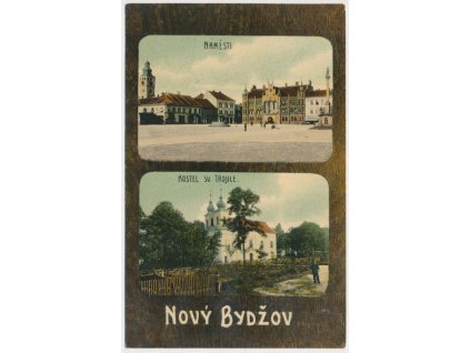 19 - Královéhradecko, Nový Bydžov, koláž, 2 záběr, Náměstí, Kostel, 1908