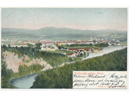 46 - Písek, celkový pohled na město, cca 1900, vada - lom
