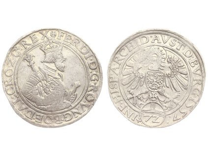 Ferdinand I. (1526 - 1564), 1 Říšský tolar, Ag mince (72 Krejcarů), 1557, Hall, váha 30,8 gramů, stav -1/1