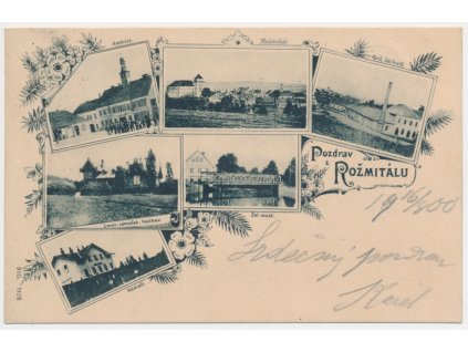 54 - Příbramsko, Rožmitál pod Třemšínem, 6-ti okénková koláž, mj. Nádraží, Radnice..., 1900