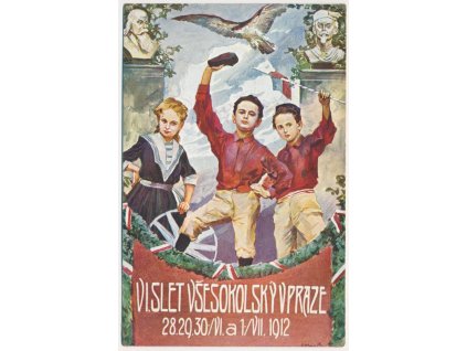VI. slet všesokolský v Praze r. 1912, na rubu reklamní přítisk Koh-i-noor