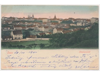 34 - Lounsko, Žatec (Saaz), celkový pohled na město, cca 1901