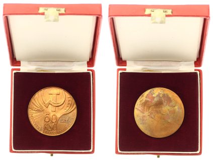 ČSSR, AE medaile 60.let KSČ, 1981, průměr 50 mm, originální etue, udělovací dekret