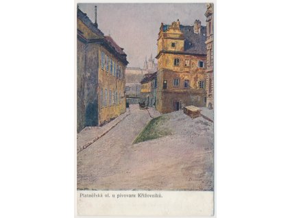 49 - Praha, Platnéřská ul. u pivovaru Křižovníků, dle malíře J. Minaříka, 1912