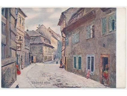 49 - Praha, oživená Cikánská ulice, dle malíře J. Minaříka, cca 1910