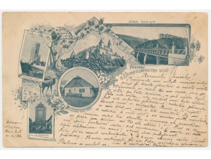 55 - Rakovnicko, 5-ti záběrová koláž " Z Křivoklátských lesů", cca 1898