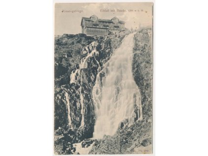 66 - Trutnovsko, vodopád Labe, Elbfall mit Baude, cca 1917