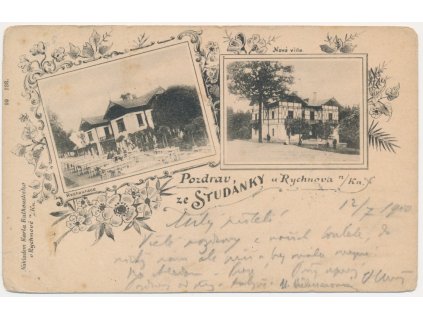 57 - Rychnov nad Kněžnou, Studánka, 2 záběrová koláž dominant, 1900